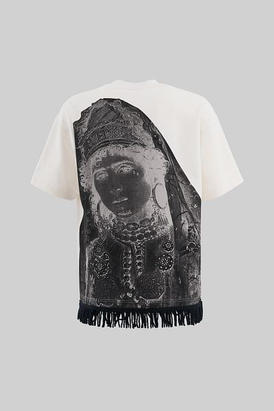 Machinist Men's Traditional Fringe Oversize Ecru T-Shirt