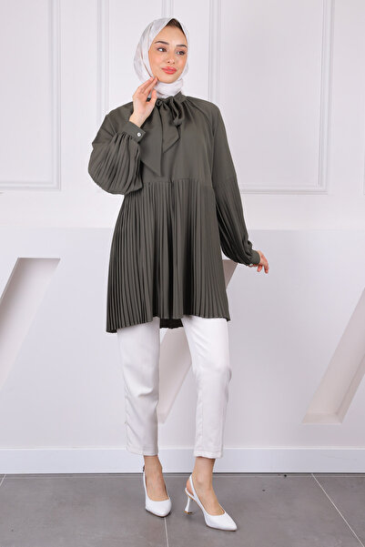 İmajButik Χακί Πλισέ Modal Tunic