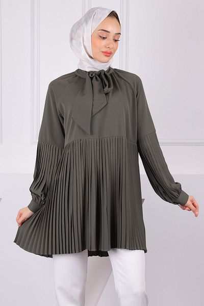 İmajButik Χακί Πλισέ Modal Tunic