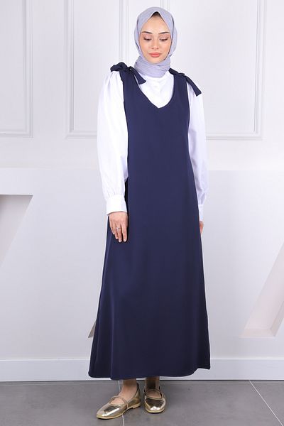 İmajButik Μπλε Navy Blue Shoulder Tie Gilet