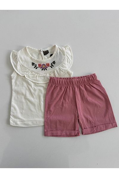 ribana Children's Embroidered Top and Bottom Set (Tshirt-Shorts Set)