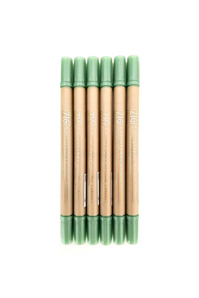 Zig Calligraphy Pen Metallic Gilding, Flat Cut, Ms8400-Green No:121-Case 6S