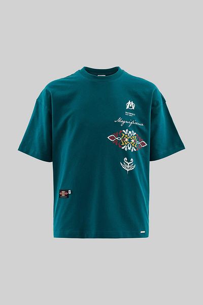 Machinist Men's Ethnic Printed and Embroidered Oil Green T-Shirt