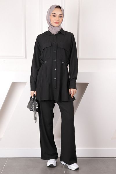 İmajButik Μαύρο κοστούμι τουνίκ τσέπης