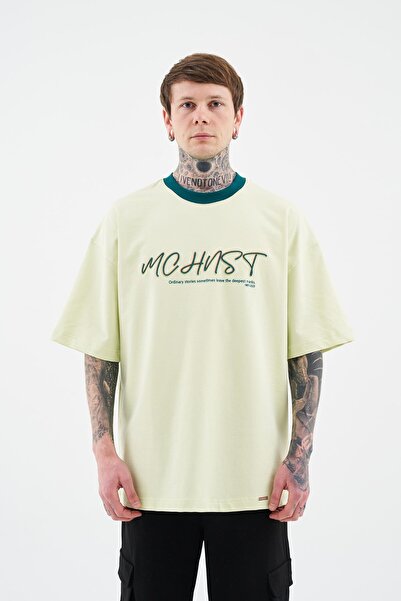 Machinist Ανδρικό μπλουζάκι με χρωματιστό και τεχνικό κέντημα oversize πράσινο λεμόνι