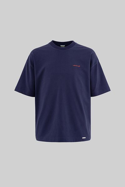 Machinist Men's Back and Sleeve Printed Oversize Navy Blue T-Shirt