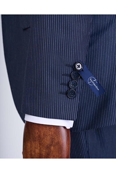 TerziAdemAltun Navy Blue Italian Style Striped Suit - Jacket, Vest, Trousers T10731