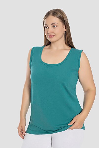 Arma Yıldız Green Plus Size Thick Strap Sleeveless Cotton Tank Top
