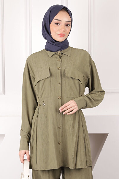 İmajButik Khaki Pocket Tunic Trousers Suit