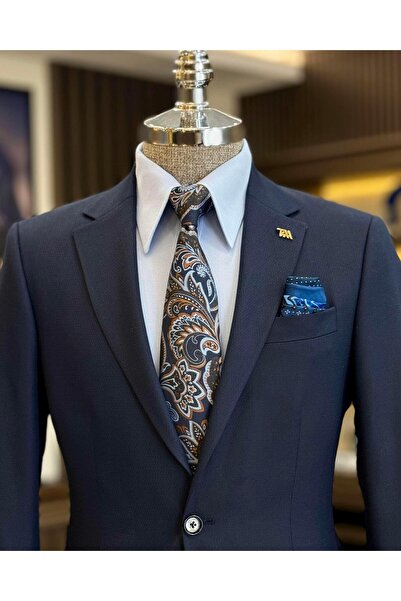 TerziAdemAltun Navy Blue Slim Fit Italian Style Men's Jacket and Trousers Set - T12707