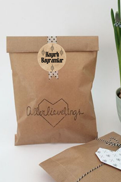 Dekals 20li  Hediye Poşeti Etiketi Hayırlı Bayramlar Yazılı Sticker 4 cm