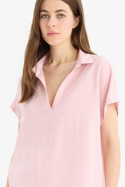 DeFacto Comfort Fit πουκάμισο γιακά Basic μονόχρωμη κοντομάνικη μπλούζα E5989ax25sp