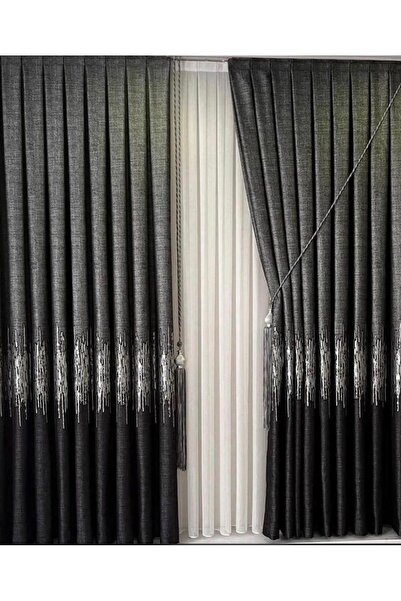Koral Pano Fon Perde ( 2 Kanat ) -sık Pile -siyah,gri Tonları _yeni Sezon -armür Desen