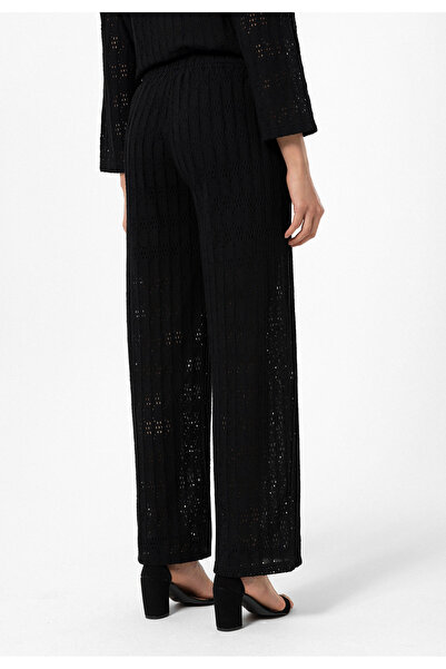 Williot Johanna Чорні ажурні в'язані штани з еластичним поясом, трубоподібними штанинами та кишенями, прямий крій, жіночі штани