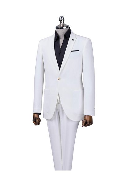 TerziAdemAltun Λευκό Σετ Μπουφάν και Παντελόνι Slim Fit ιταλικού στυλ - T12518