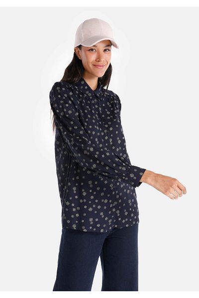 Colin's Cămașă Slim Fit, cu gât, cu imprimeu, pentru femei, albastru bleumarin, cu mânecă lungă