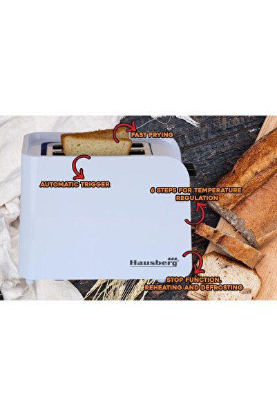 Hausberg Toaster HB-195NG, 750 W, 2 slices, defrost function, reheat function, 6 speeds
