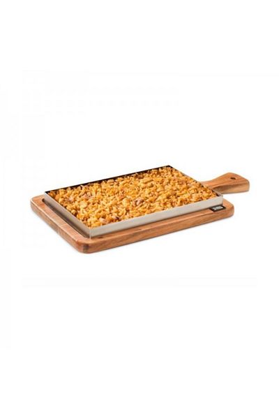 Pujadas Stainless steel tray with wooden support with handle for specialties, 34.5x19 cm
