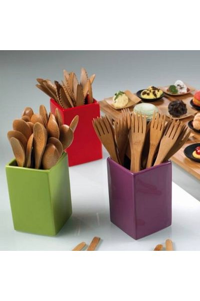 LEONE Set of 6 Bamboo Spoons, 19.5 Cm Length