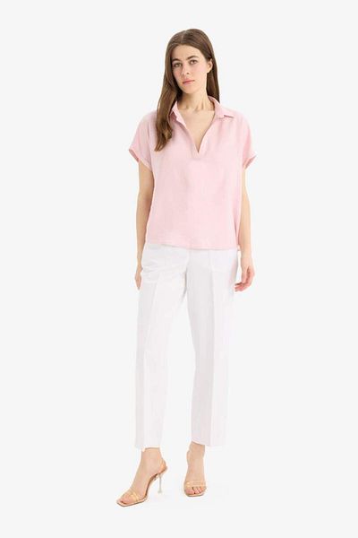 DeFacto Comfort Fit πουκάμισο γιακά Basic μονόχρωμη κοντομάνικη μπλούζα E5989ax25sp