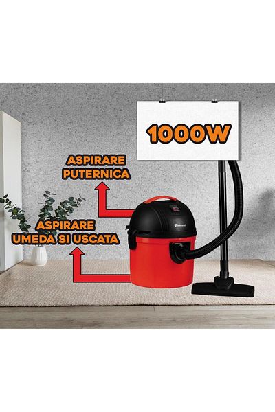 Hausberg Multifunkční vysavač HB-2095RZ, mokré i suché vysávání, 1000 W, 15 l, HEPA filtr, červeno-černý
