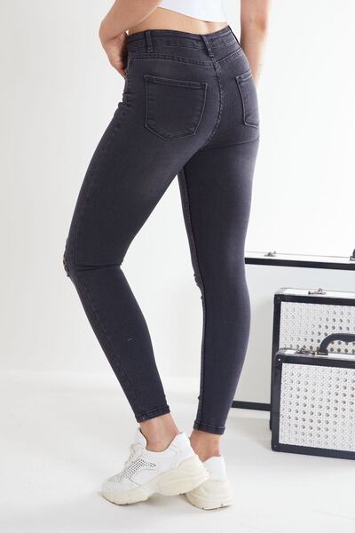 SHEVEGA Füstölt Lycra térdre szakadt vékony lábú farmer nadrág Skinny Jean