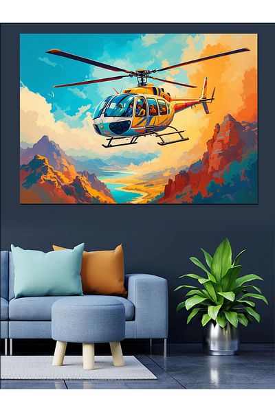 Tablomega Elicopter zburând pe munte Pictură decorativă