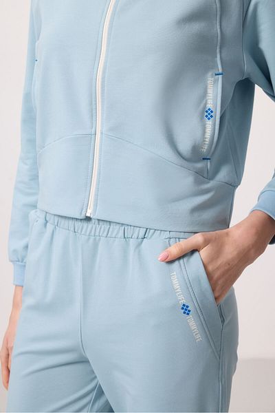 TOMMY LIFE Light Blue Hooded Zippered Oversize Women's Tracksuit - 95328