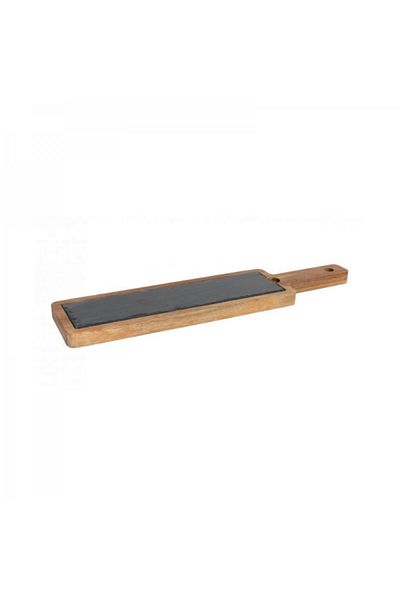 Viejo Valle Slate platter with acacia wood support, 45x10.5 cm