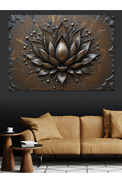 karizmart Metalik Siyah Lotus Çiçeği Dekoratif Tablo
