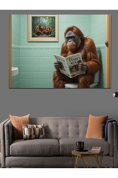 Tablomega Orangutan care citeste ziare pe toaletă Pictură decorativă