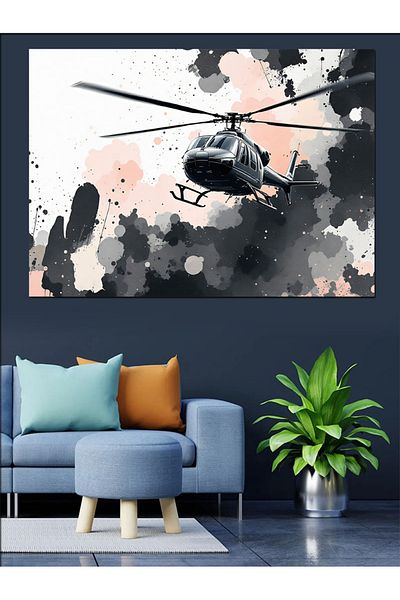 Tablomega Pictură decorativă cu desen de elicopter alb negru