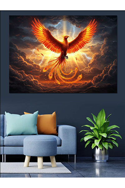 Genel Markalar Alevler İçinde Yükselen Anka Kuşu Dekoratif Kanvas - Mdf Ahşap Tablo