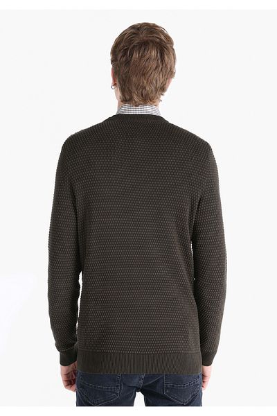 Colin's Regular Fit Round Neck Jacquard Men's Green Sweater