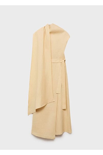 MANGO Woman Kemerli keten elbise
