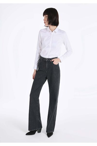 Colin's 970 Berry Regular Fit Pantaloni albi de damă cu talie înaltă și picioare largi