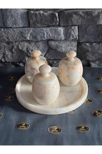 Polen Stone Natural Stone Honey Marble Four Piece Spice Bowl Set