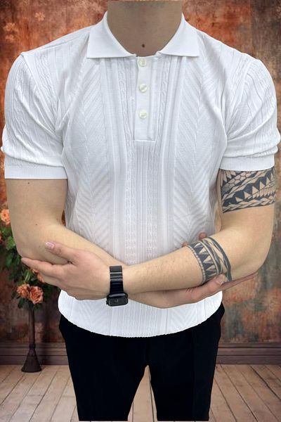 BİRBEYSTORE Μπλουζάκι Polo Neck Άνετο Ανδρικό Πλεκτό Ύφασμα