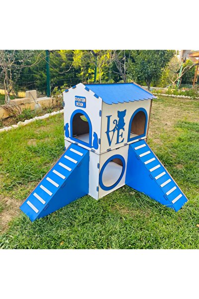 seventeen design Küçük Mavi Beyaz Kedi Evi, Küçük Kedi Yatağı, İki Katlı Kedi...