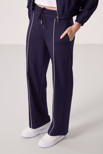TOMMY LIFE Dark Purple Soft Textured Stand Collar Oversize Elastic Women's Tracksuit - 95349