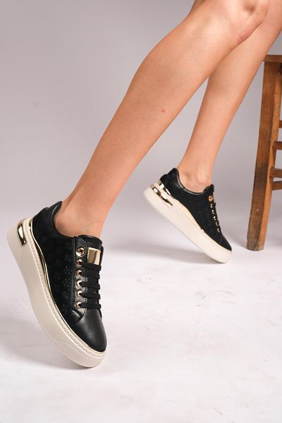 romex Pantofi de damă negri cu detalii aurii - pantofi sport cu talpă groasă și design modern