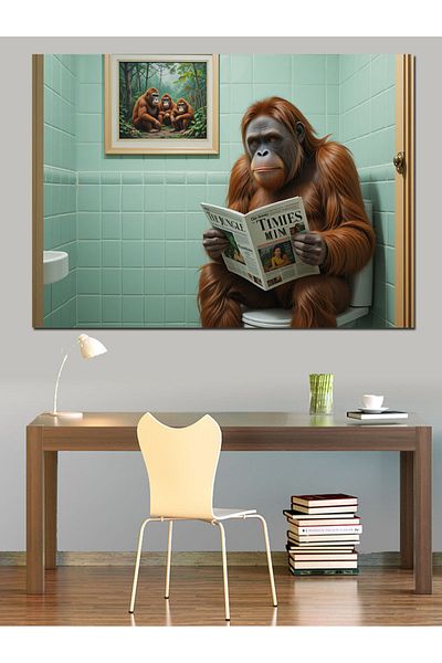 Tablomega Orangutan care citeste ziare pe toaletă Pictură decorativă