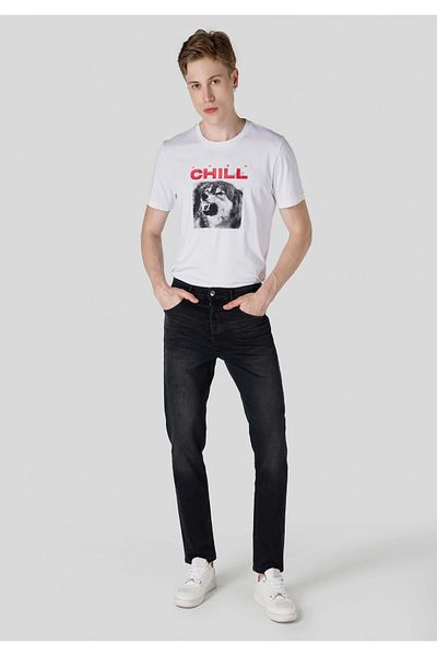 Colin's 046 Pantaloni negri pentru bărbați, cu talie medie, cu picior drept, cu croiala dreaptă