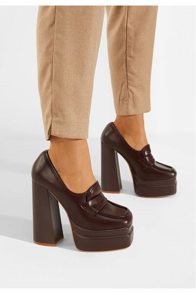 B T Shoes Ντιέπα καφέ μοκασίνια με τακούνι