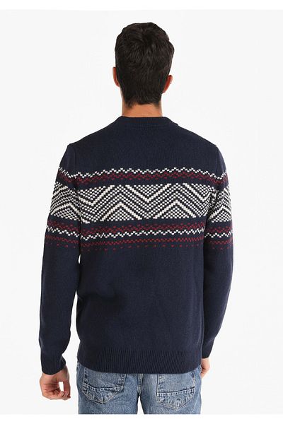 Colin's Regular Fit Round Neck Jacquard Men's Navy Blue Sweater