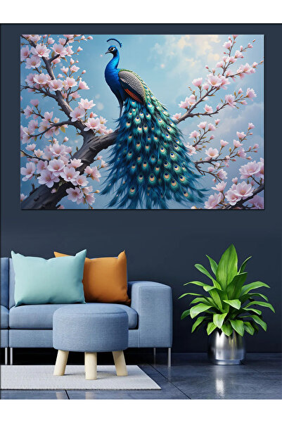 karizmart Çiçekler Arasında Tavus Kuşu Dekoratif Tablo