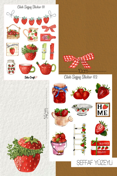 SelisCraft Çilek Temalı Şeffaf Sticker Seti 01-02 Ajanda Planlayıcı Bullet Jo...