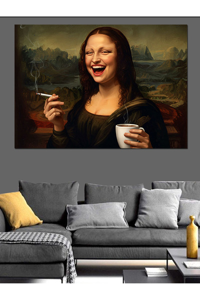 Tablo Mega Kahve İçen Mona Lisa Dekoratif Tablo
