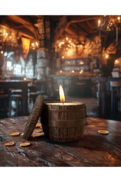 FeriDeco Ahşap Fıçı Dekoratif Taş Mumluk - Doğal Soya Wax Amber Esanslı 150gr.