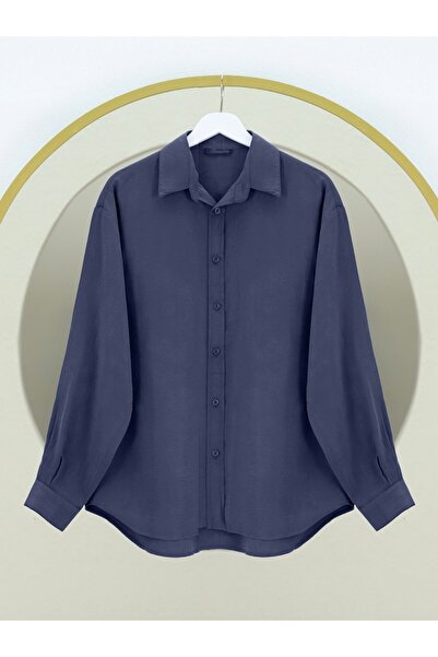 Modamorfo Oval Cut Tencel Cupra Shirt - Navy